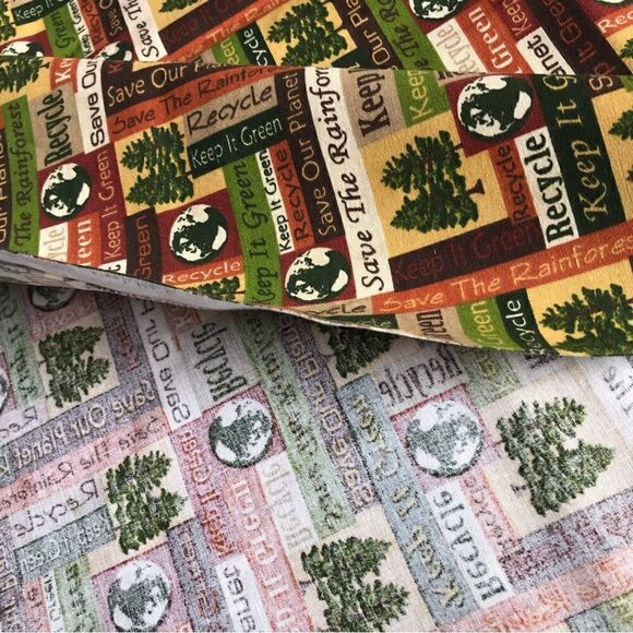 David Textiles Inc Save Our Planet Keep It Green Recycle Cloth Fabric 1.75 Yards - Picture 4 of 6